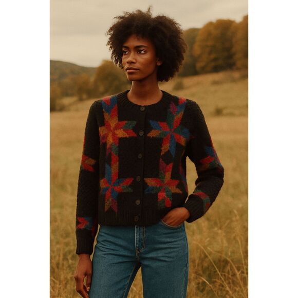 Knitting Needles Knitted By Hand Wool and Cotton Blend Crewneck Vintage Sweater - Picture 1 of 11